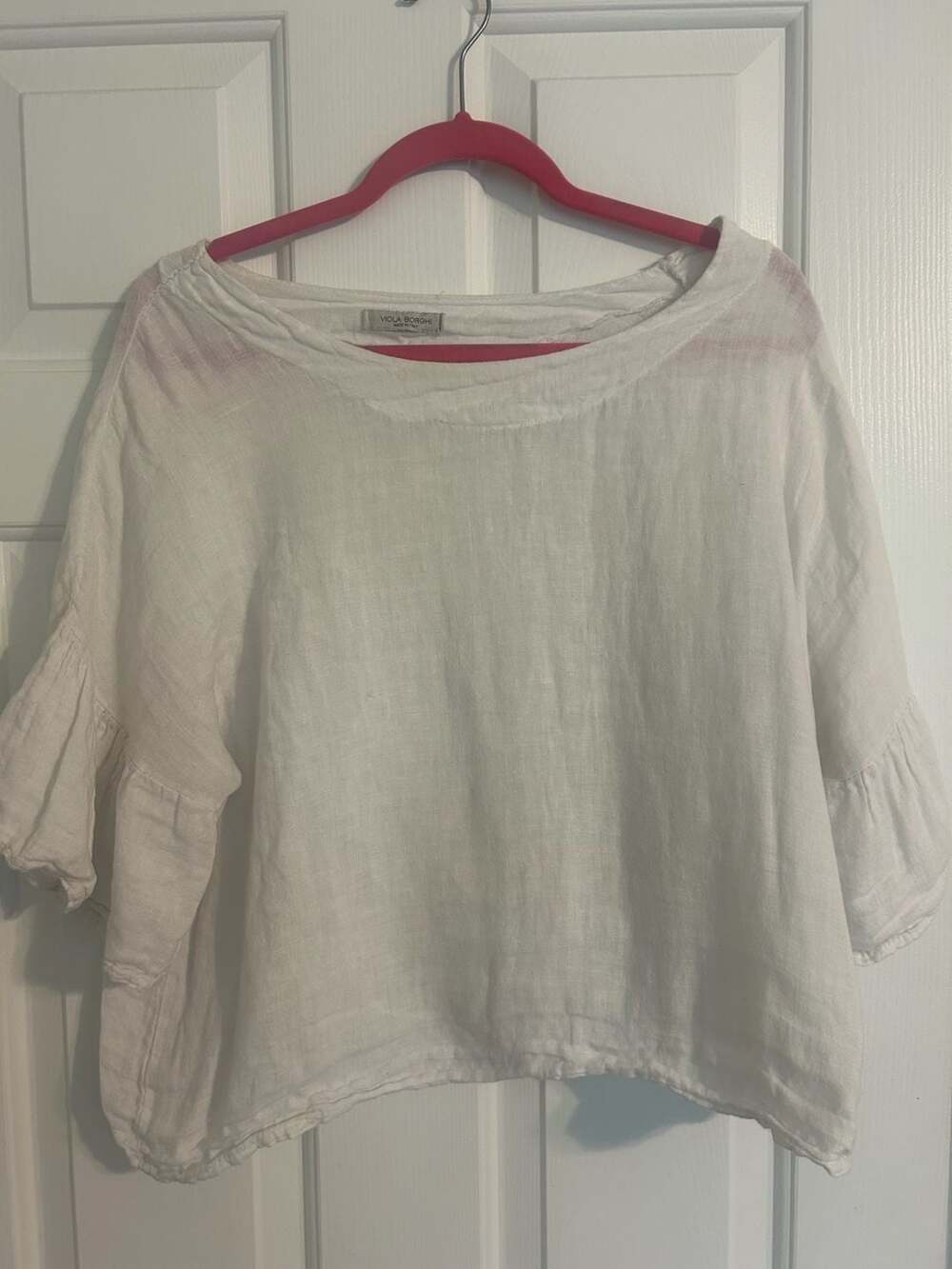 Viola Borghi White 100% Linen Ruffle Sleeve Top Size L